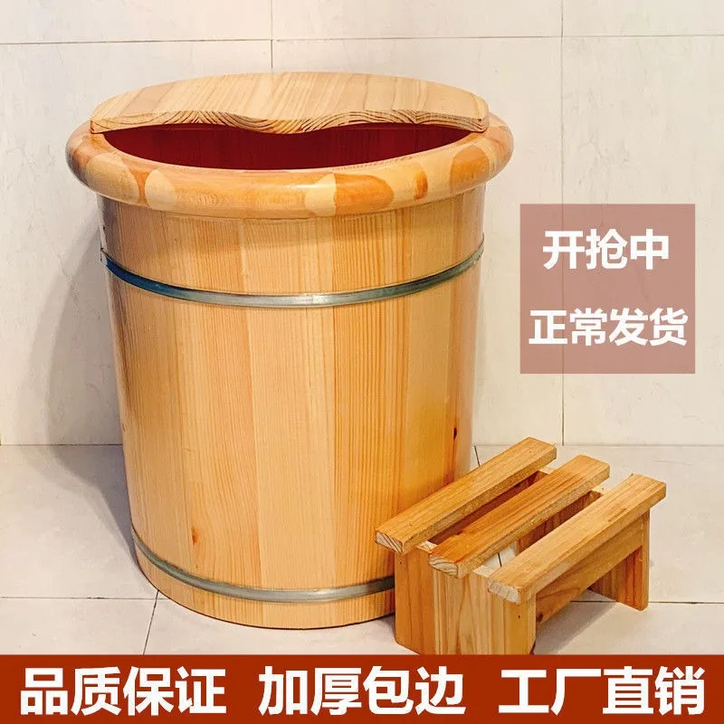 Solid Wood Soaking Bucket, Deep Wooden Bath Basin, 40cm High Calf-Deep Foot Spa Tub, Traditional Foot Wash Bucket For Home
