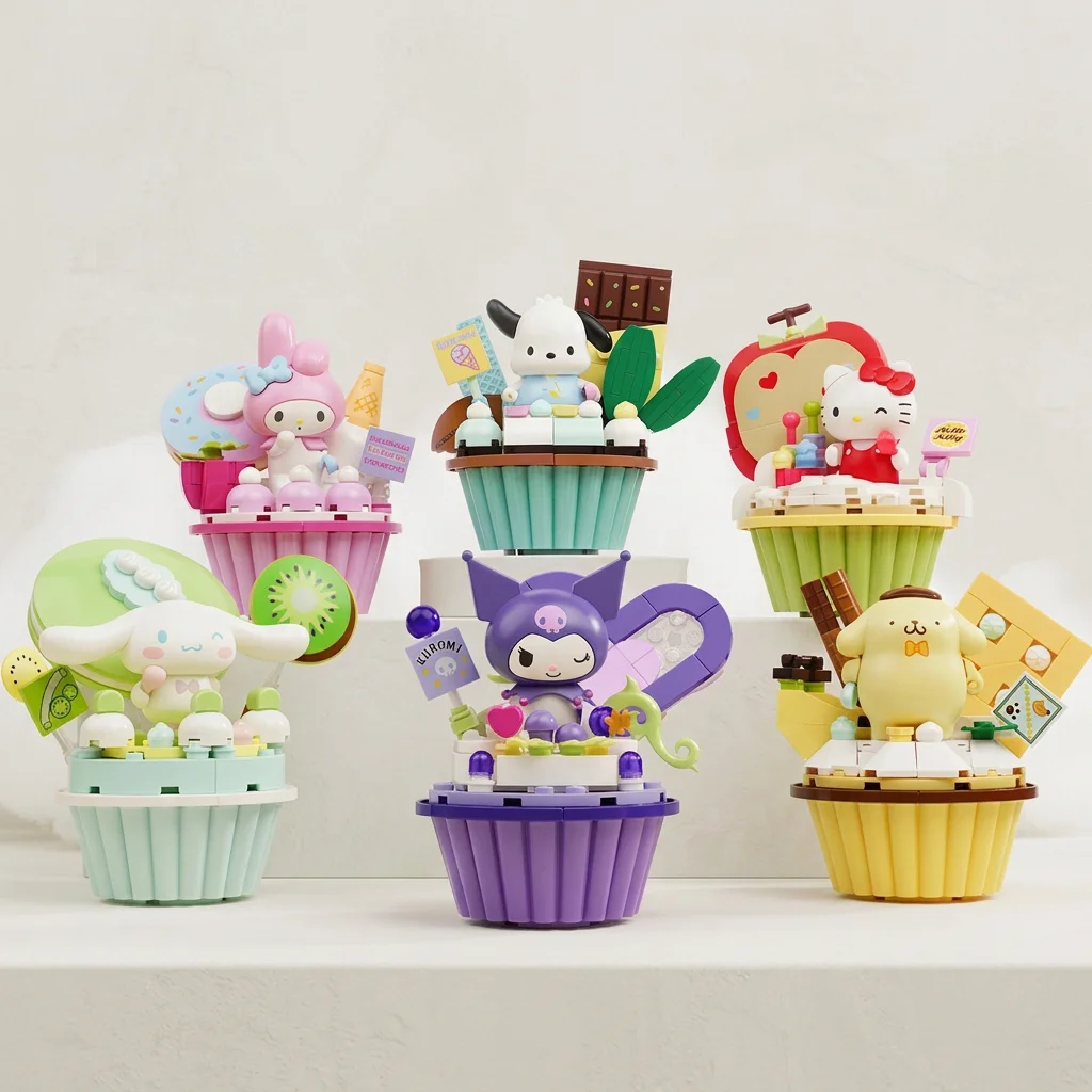 Sanrio Cartoon Cake Building Blocks Kuromi Hellokitty Cinnamoroll Melody Model Bricks Desktop Decoration Diy Toy Holiday Gifts