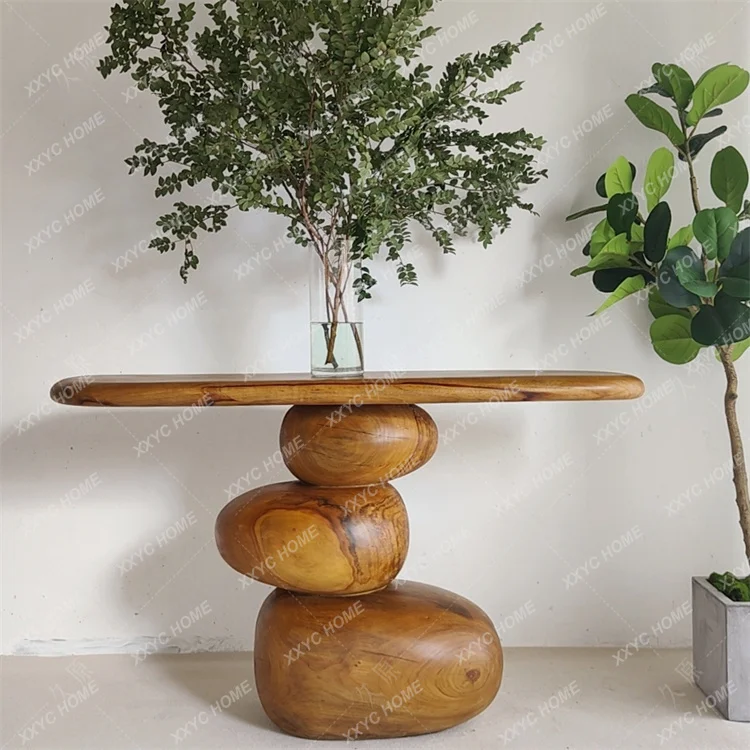 

Art Wabi Silent Wind Pebble Entrance Table Solid Wood Entrance Wall View Table