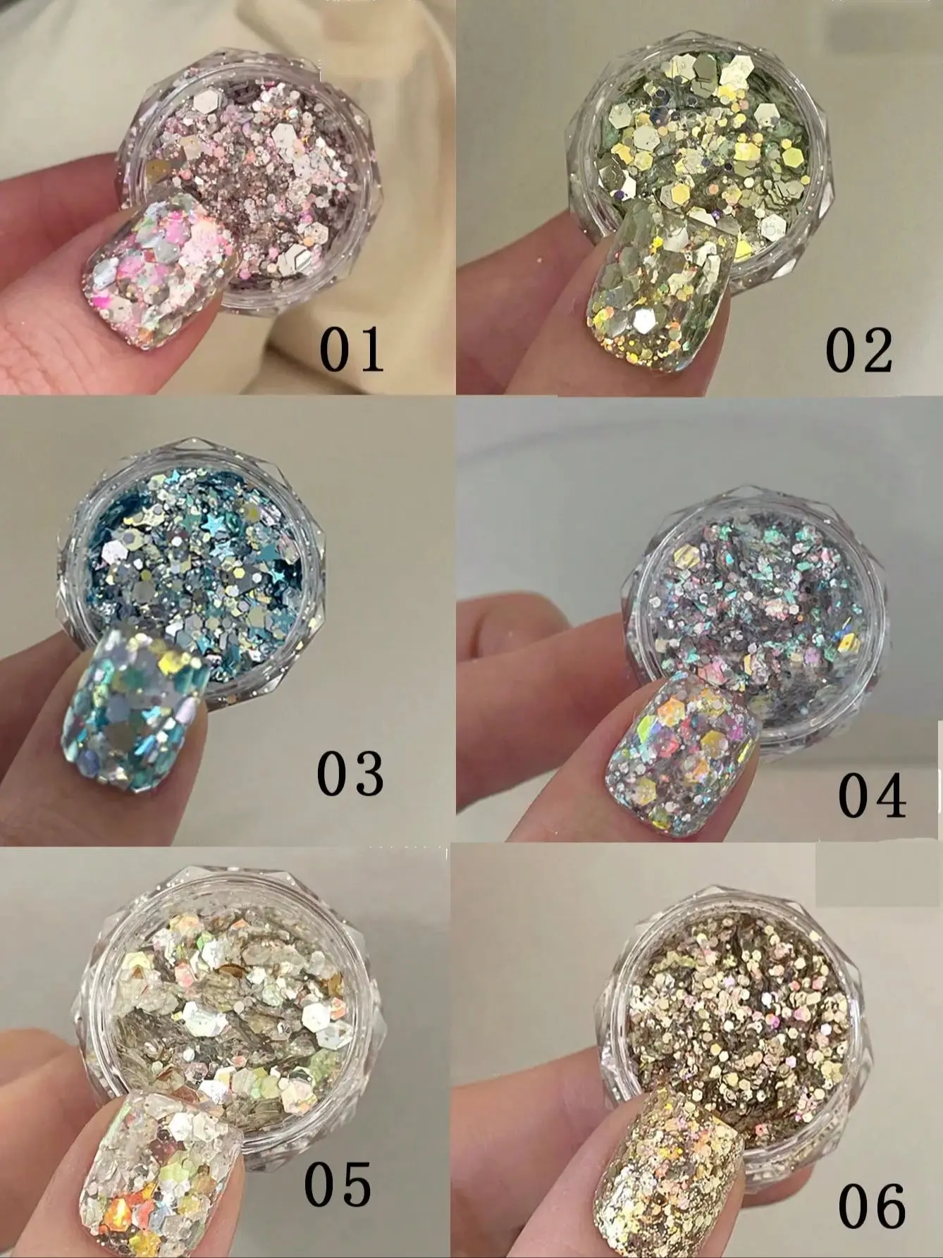1/6 กล่องผสมเล็บเลื่อม ultra-thin Glitter เลื่อมรอบ Star ตกแต่งเล็บ DIY เครื่องประดับเล็บเล็บอัญมณีเล็บ