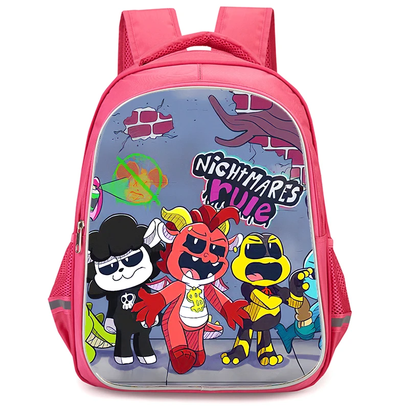 

Girls School Backpack with Double Zipper Pocket,Pink Cartoon N-nig-htm-are School Bags,Durable 16-in Kids Bag for Pupil Students