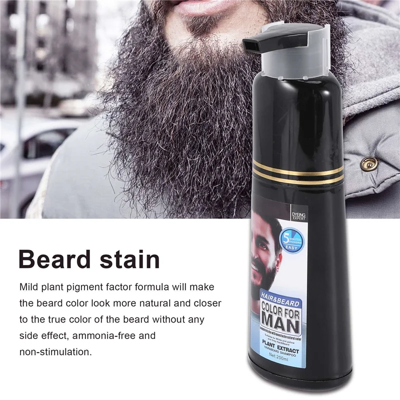 B64CPermanent Beard Dye Shampoo for Men Beard Dying Removal White Grey Beard Hair Men Beard Shampoo 200ML