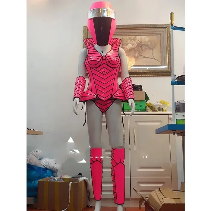 Fosfor kulit paten teknologi masa depan pakaian performa teknologi geometris bergaris jahitan armor gogo wanita Grup