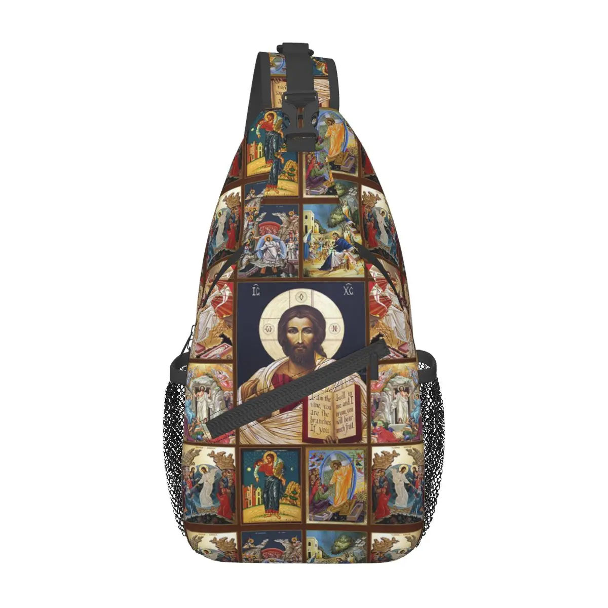 Jesus Christ God Bless Small Sling Bag Chest Crossbody Shoulder Sling Backpack Outdoor Hiking Daypacks Christian Catholic Pack