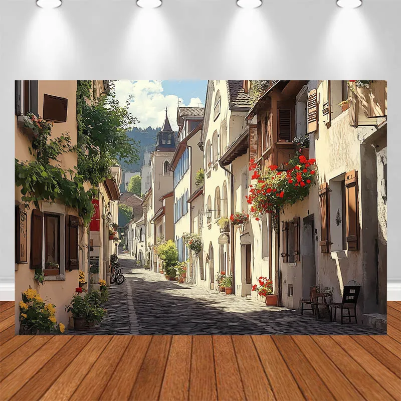LS Photography Background Artistic-Style Hutong House Floral Decor Adult Kids Portrait Photo Backdrop Studio