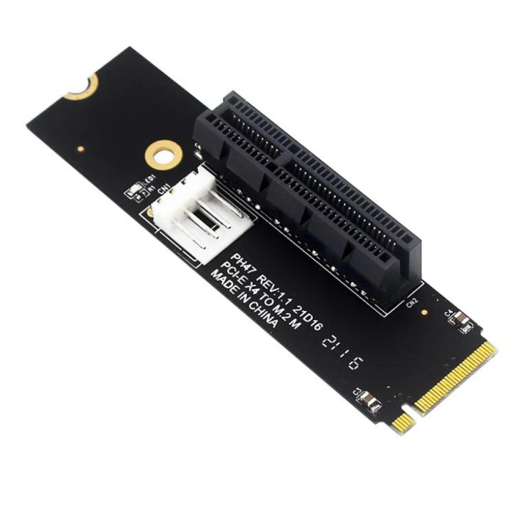 NGFF M.2 to PCI-E 4X Riser Card M2 M Key to PCIe X4 Adapter with LED Indicator SATA Power Riser for Bitcoin Mining