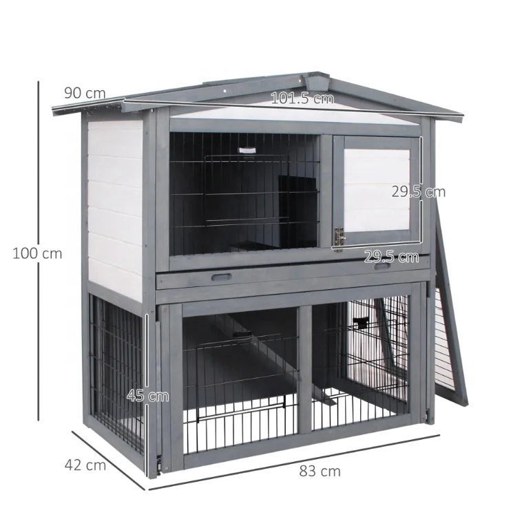 Rabbit Hutch Rabbit Cage Outdoor Chicken Coop Large Wooden Bunny Cage With Removable Tray and Anti-Slip Ramp Waterproof Roof