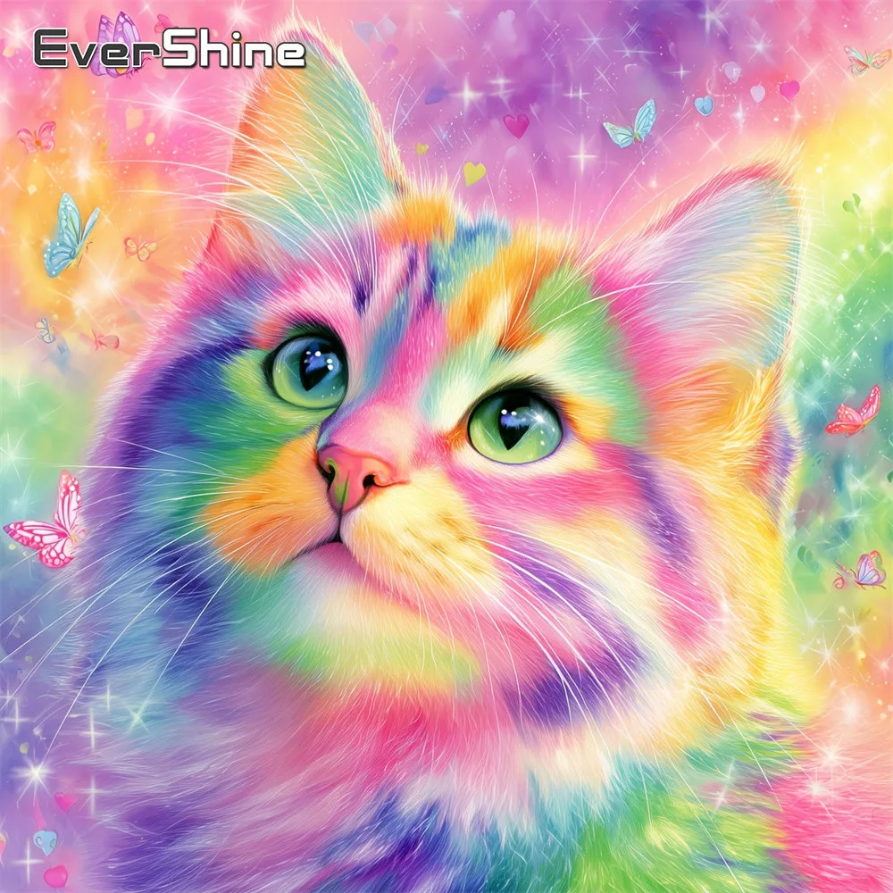 Evershine Peinture Diamant 5D Mosaïque Complète Chat Animal Papillon Broderie Point de Croix DIY Artisanat Décoration Maison Salon