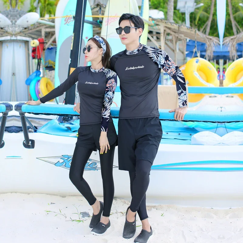 Rash Guards Couples 2025 Long Sleeve Women Print 5 Pieces  Men 3 Pieces Swimsuit Swimwear Bathing Suit Surfing Long Pant Wetsuit