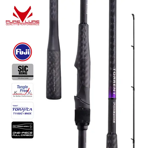 Nova Vara de Pesca PURELURE TORRENT para Bass, 8ft 9ft Ação F, Carbono de Alta Performance para Arremesso de Longa Distância com Guias Fuji SIC, Água Doce e Salgada