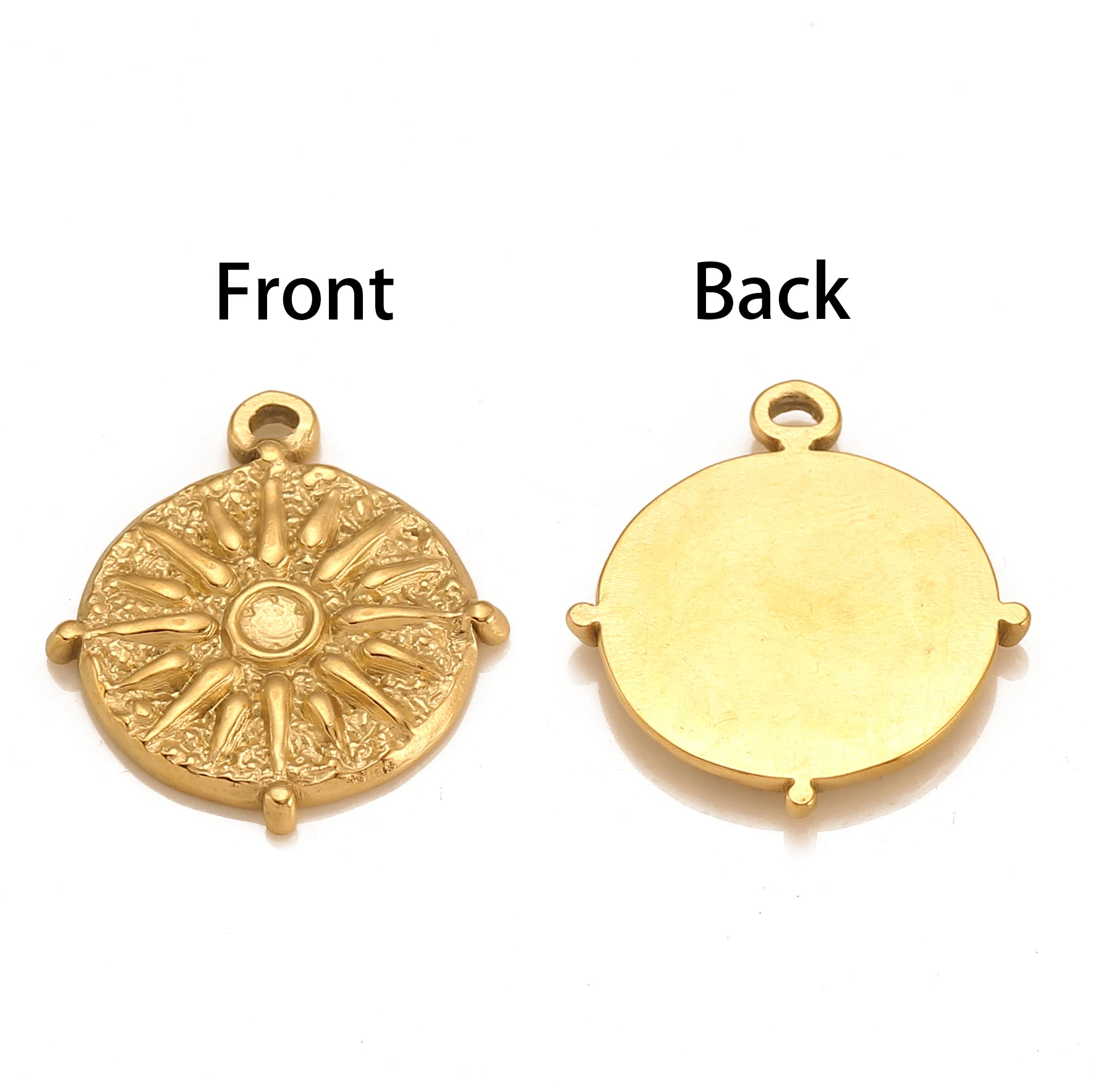 3pcs Stainless Steel 18K Gold PVD Plated Round Casting Accessories Sun Charm For DIY Necklace Earrings Pendant Jewelry Supplies