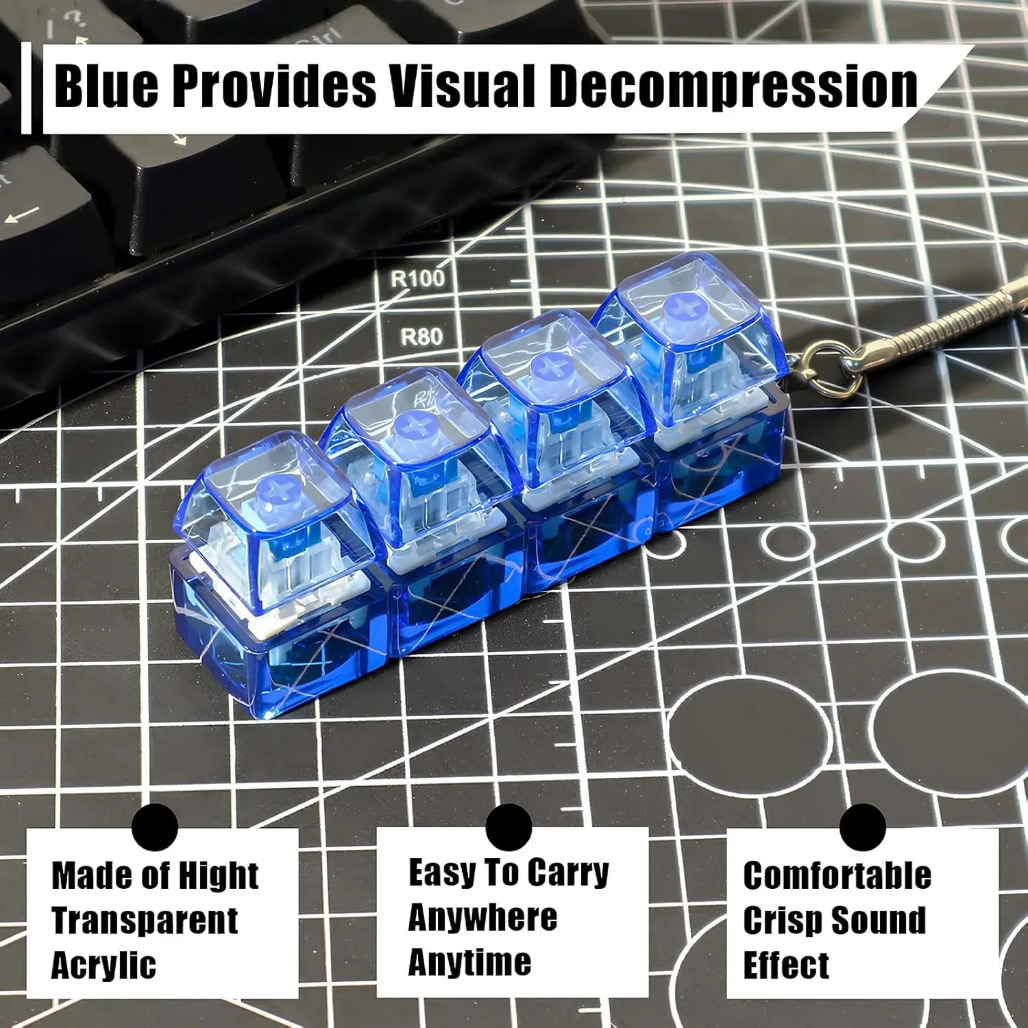 4 Keys Keyboard Decompression Toy Party Stress Relief Fidget Button Clicker Fidget Keychain Keyboard Keychain Finger Keyboard