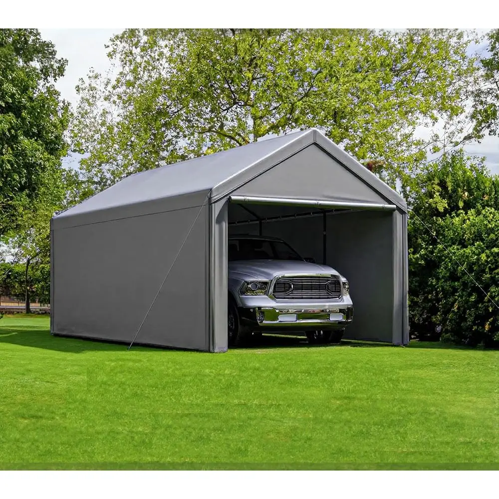

10x20 Heavy-Duty Steel Storage Shed, Portable Garage Tent with Removable Sidewalls and All-Season Cover (Grey)