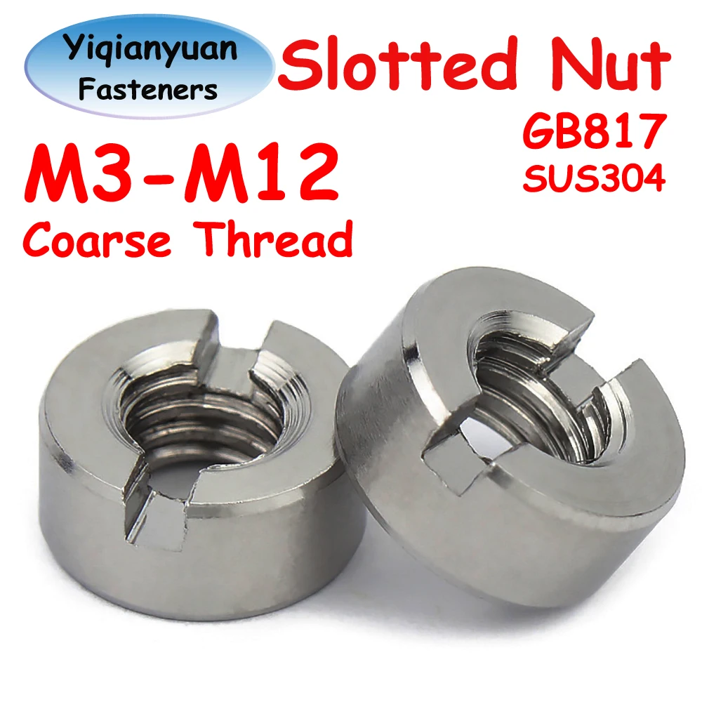 Yiqianyuan GB817 M3 M4 M5 M6 M8 M10 M12 SUS304 Stainless Steel Slotted Round Nuts End Face with Groove Thumb Nut