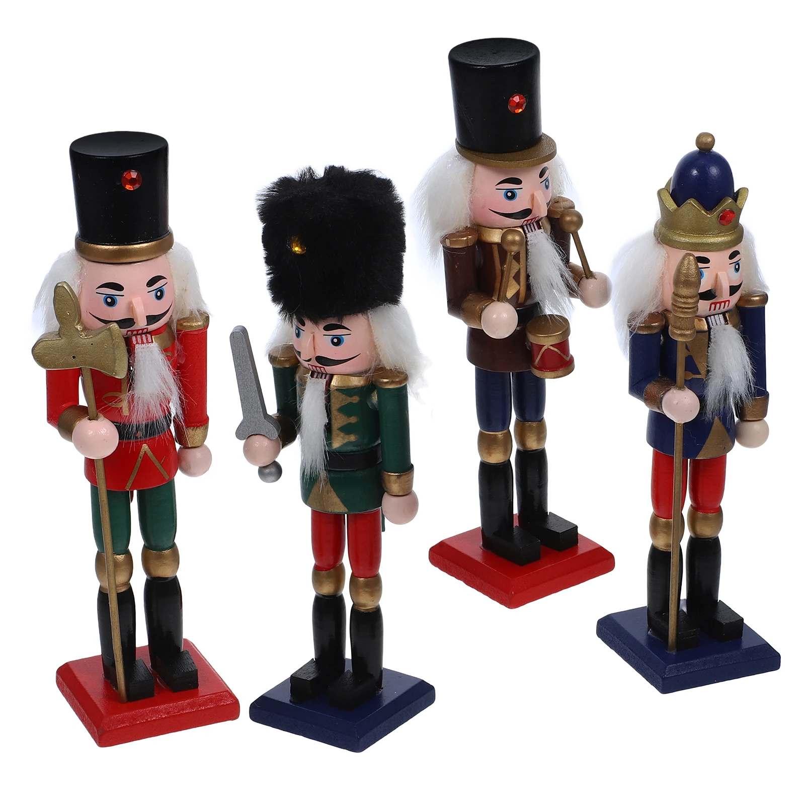 

4Pcs Wooden Nutcracker Soldier Decor Traditional Christmas Ornament Tall Tabletop Display Unique Holiday Gift Idea