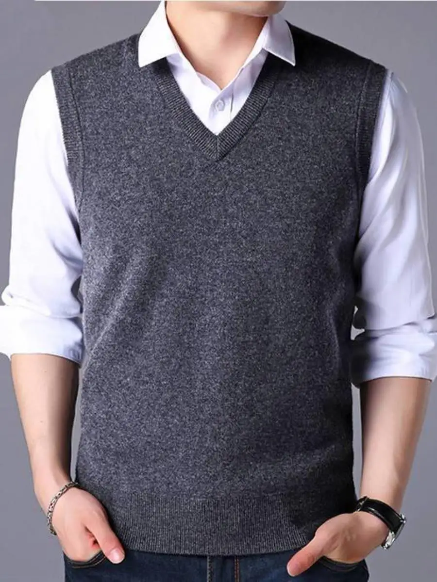 

Warm V-Ne Men's Knitted Sweater Vest Svel Woolen Coat Dad oulder Middle Age Autumn Faion Loose Fit Comfortable Top
