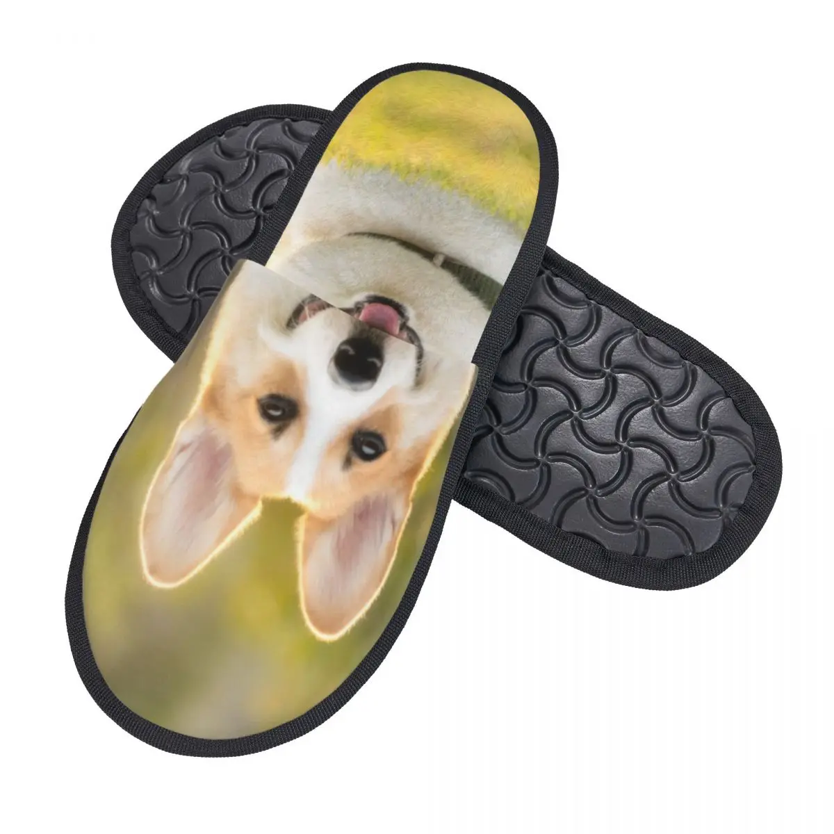 Winter Women Men Non-Slip Flat Slippers Corgi Dog On The Grass Indoor Fur Soft Warm Shoes