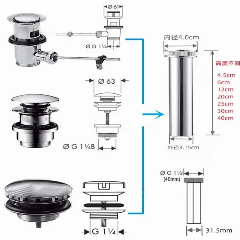 Trampa para botellas de lavabo, juego de drenaje, manguera, tapón de filtro de fregadero, extensión de tubos de sifón, conexión de lavabo, adaptador de plomería, accesorios de baño