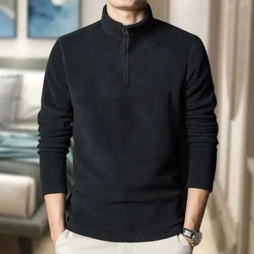 세련된 피부 촉감 폴라 플리스 맨투맨 보터밍 셔츠, 지퍼 목걸이 기질, 남성 맨투맨 의류