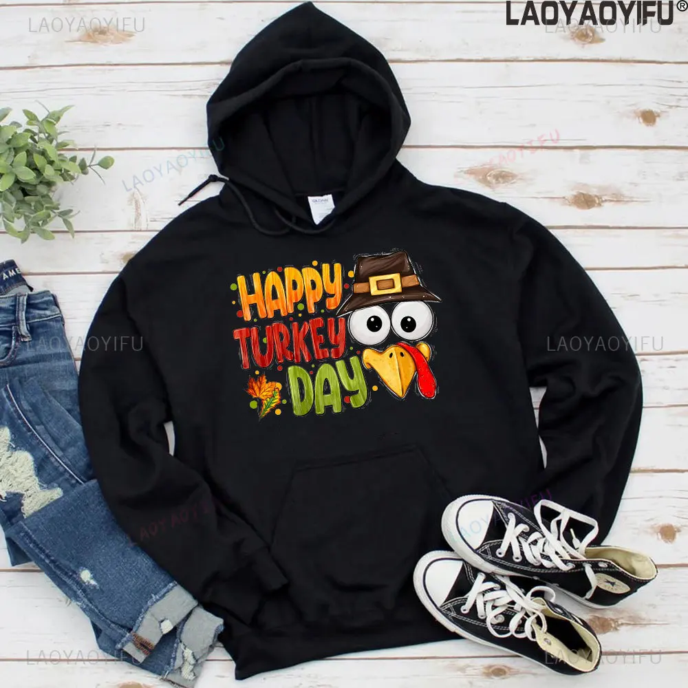 Happy Thanksgiving Day Sweatshirt Woman Man Autumn Winter Drop Shoulder Warm Hoodie Funny Turkey Long Sleeve Religion Hoody