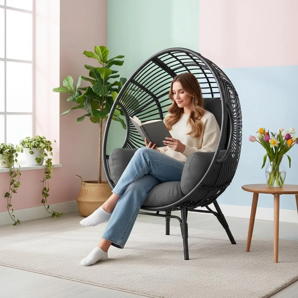 

Oversized Patio Egg Chair with Waterproof Cushions, Outdoor Wicker Egg Chair, 500 LBS Capacity All-Weather Rattan, Customized