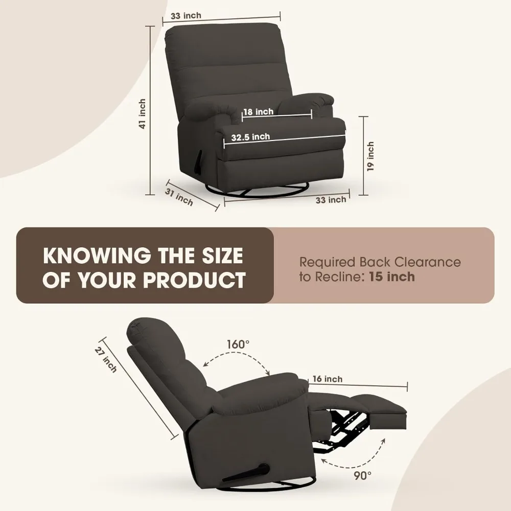 كرسي هزاز دوار باللون الرمادي مع وظيفة أريكة للاستلقاء في الحضانة، 23 بوصة #2