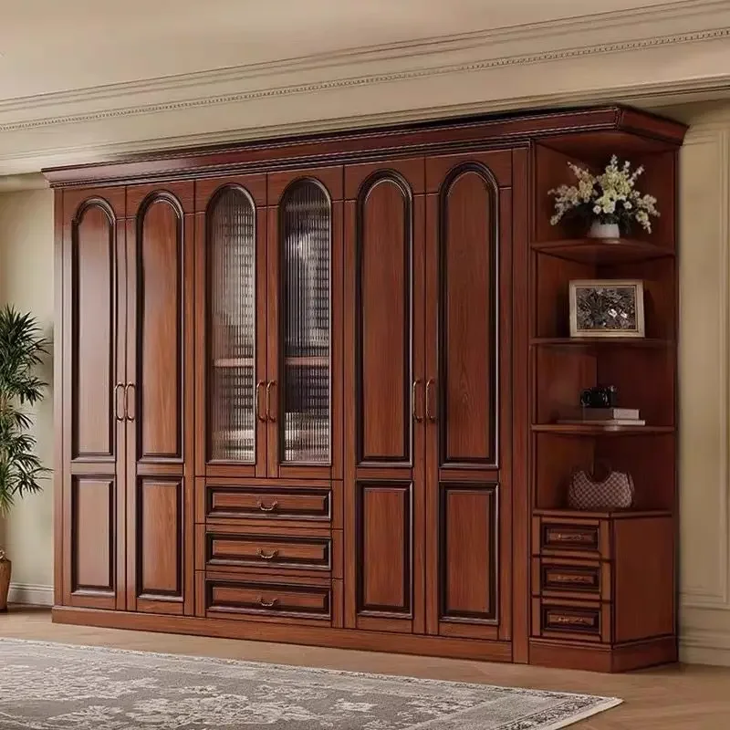 

Decoration Brown Wardrobes Closet Wooden Tall Long Sliding Space Wardrobes Storage Cute Saving Guarda Roupas Furniture For Home