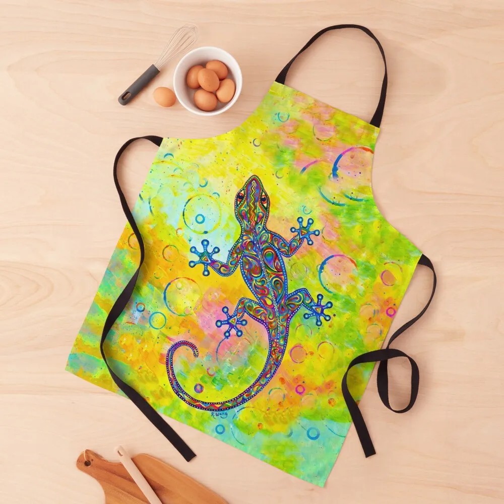 

Electric Groovy Gecko Psychedelic Paisley Lizard Apron For Girl Kitchen Kawaii Accessories Kitchens Men Apron
