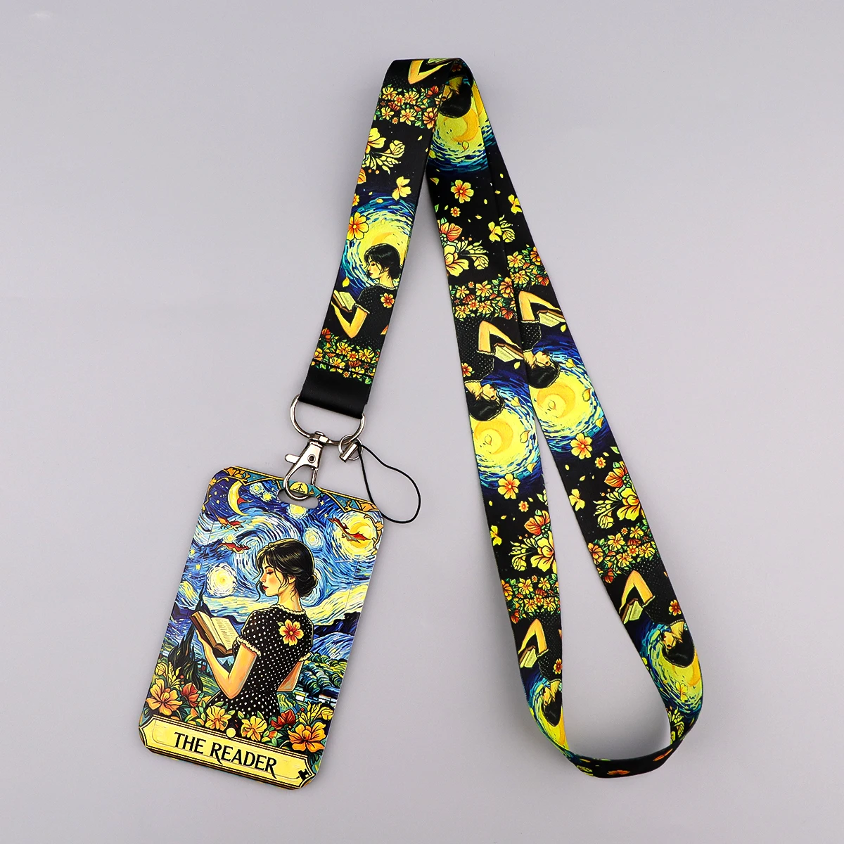 Van Gogh Starry Night Black Cat Lanyard Strap Keychain Card Cover Badge Holder Mobile Phone Hang Rope Keyring Accessories Gifts