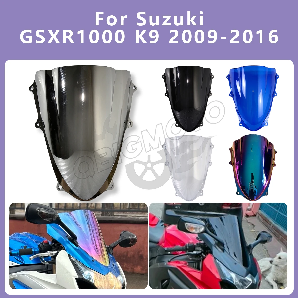Motorcycle Front Windshield WindScreen For Suzuki GSXR1000 K9 GSXR 1000 GSX-R 2016-2009 Wind Deflector Protector Fairing Cover