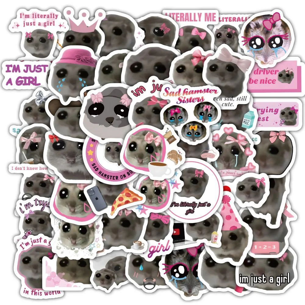 60PCS Sad Hamster Meme Cute Mouse Fun Pattern Sticker Aesthetic Kawaii Decals Cute Cartoon Laptop Luggage Bicycle Diary Stickers