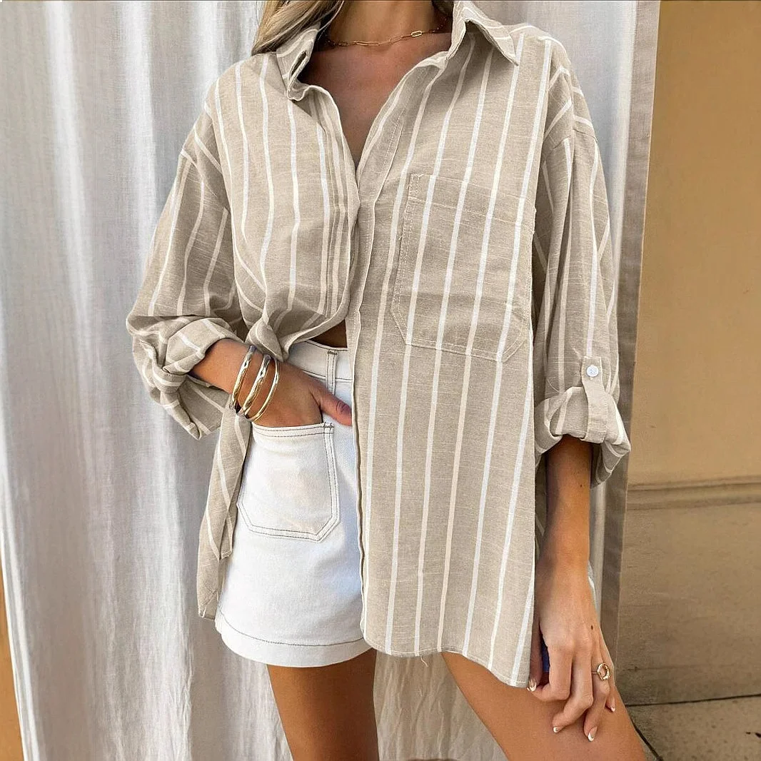 Oversized Stripe Shirt Blouse Top Spring Summer Casual Loungewear
