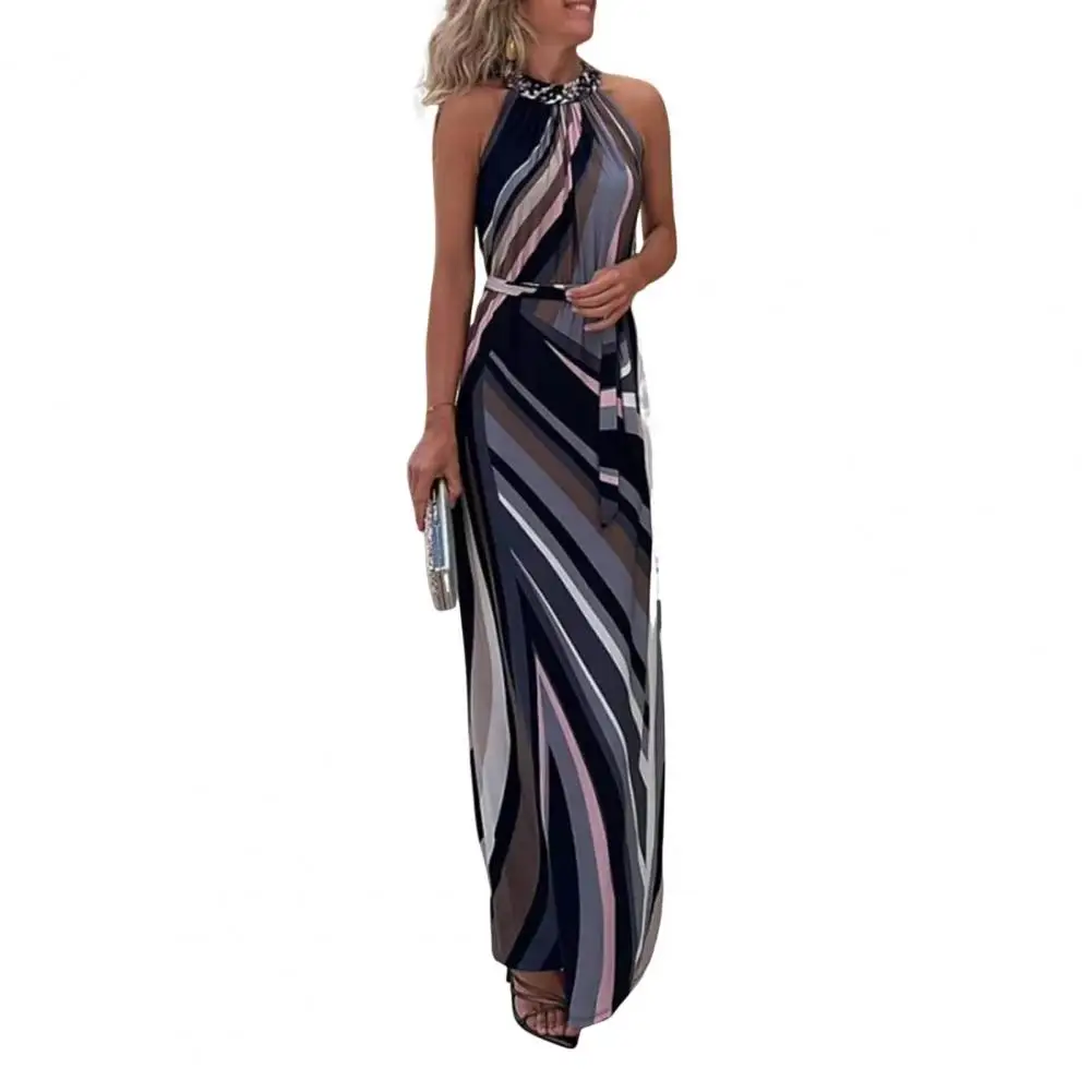 

Women Evening Dress Elegant Geometric Printed Maxi Dress Off Shoulder Slim Fit Halter Neck for Prom Cocktail Party Evening