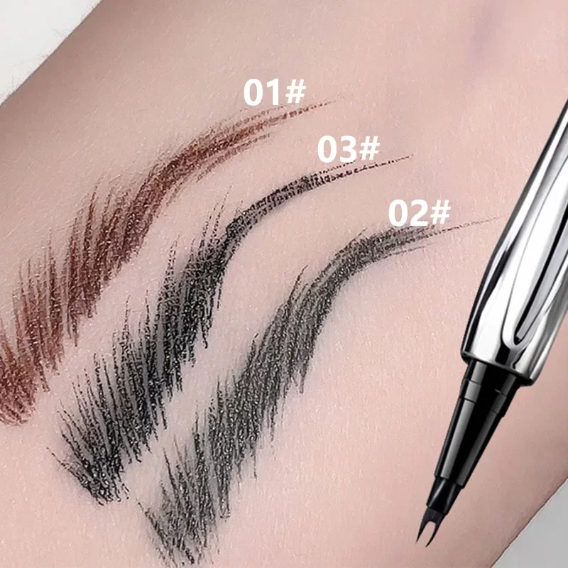 Ultra-fine Two Point Silver Eyebrow Pen Liquid Wild Eyebrow Tattoo Waterproof 2 Fork Silkworm Brow Pen Easy To Grip Eye Makeup