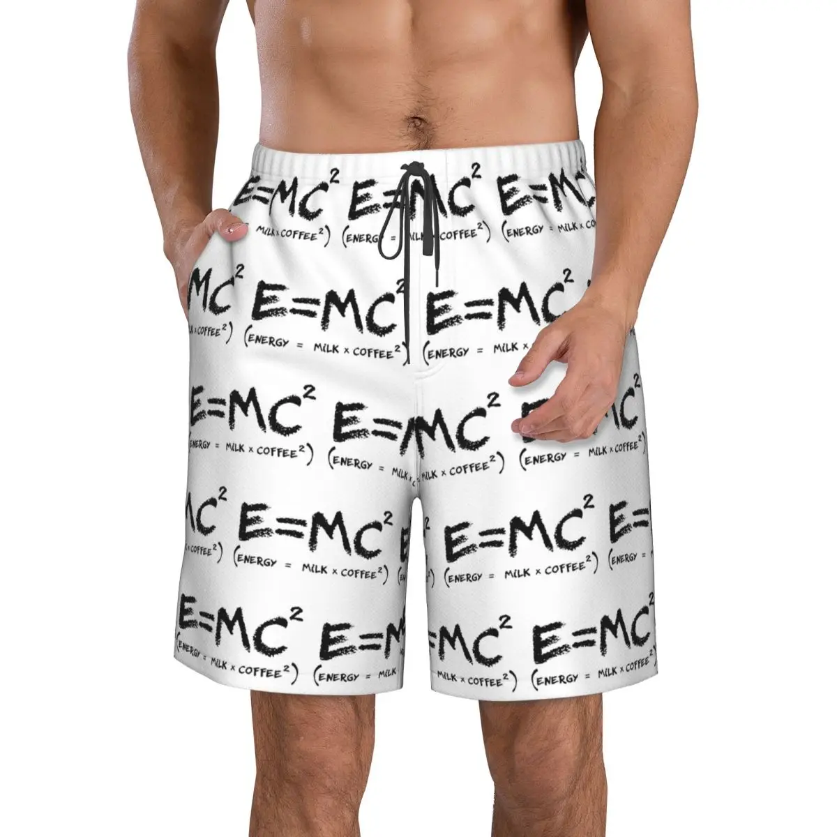 Science E = MC2 Energy Milk Coffee Physics Math Trunks Beach Board Shorts Casual Quick Dry Swim Summer Men Pants