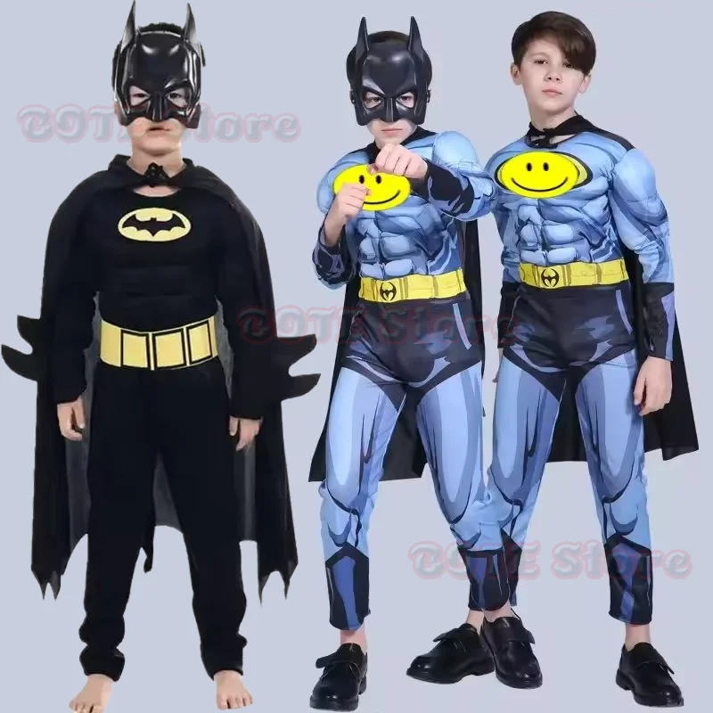 Disfraz de Músculo para Niños con Máscara y Capa, Disfraz de Personaje de Película, Superhéroe, Cosplay de Halloween, Mono de Cosplay de Batman para Niños, Traje de Héroe
