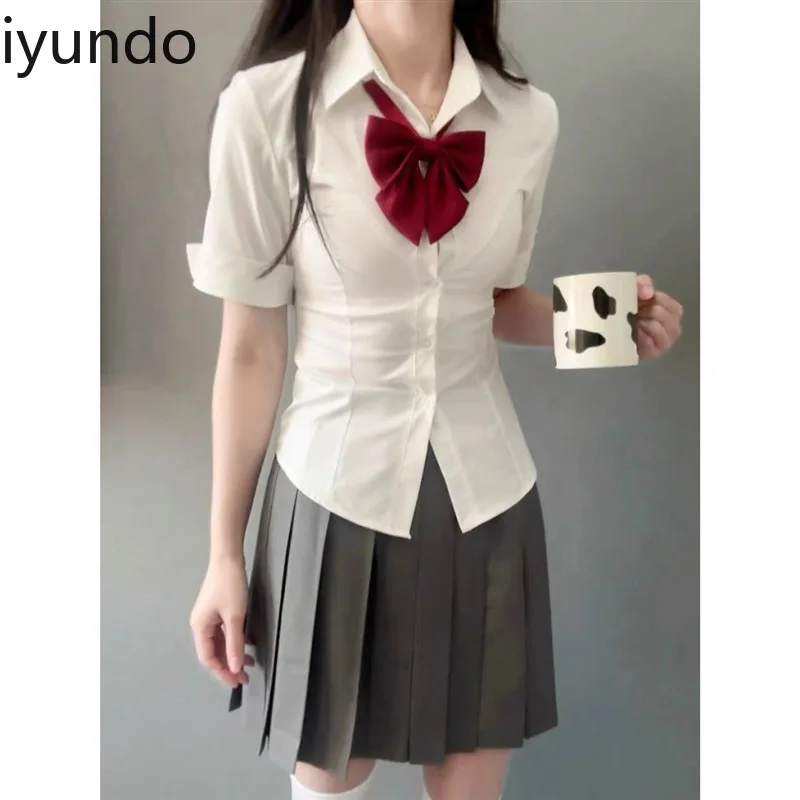 Pure damesblouse in schoolmeisjesstijl - herfst/winter slim fit getailleerde taille witte top lange/korte mouw casual/kantooroutfits