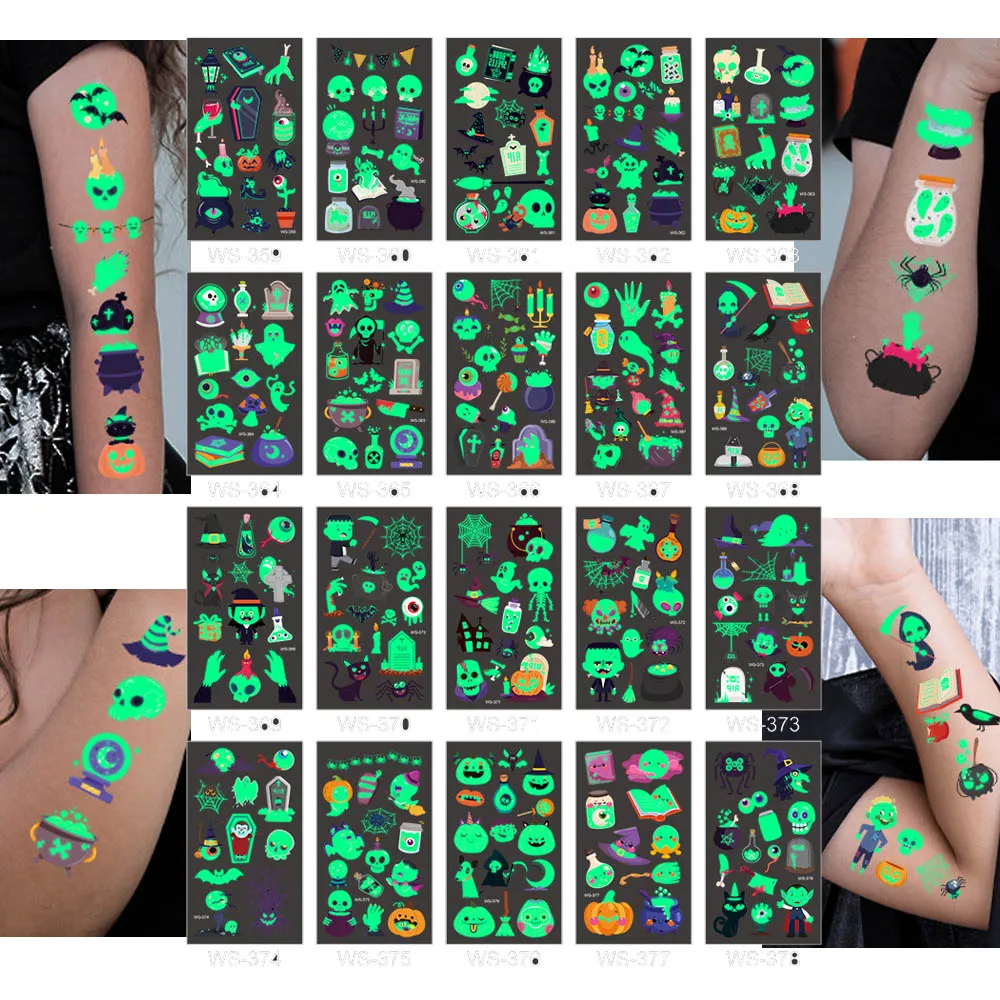 10 feuilles Halloween tatouages lumineux autocollants pour enfants brillent dans le noir tatouages Halloween temporaire faux tatouages fête d'halloween