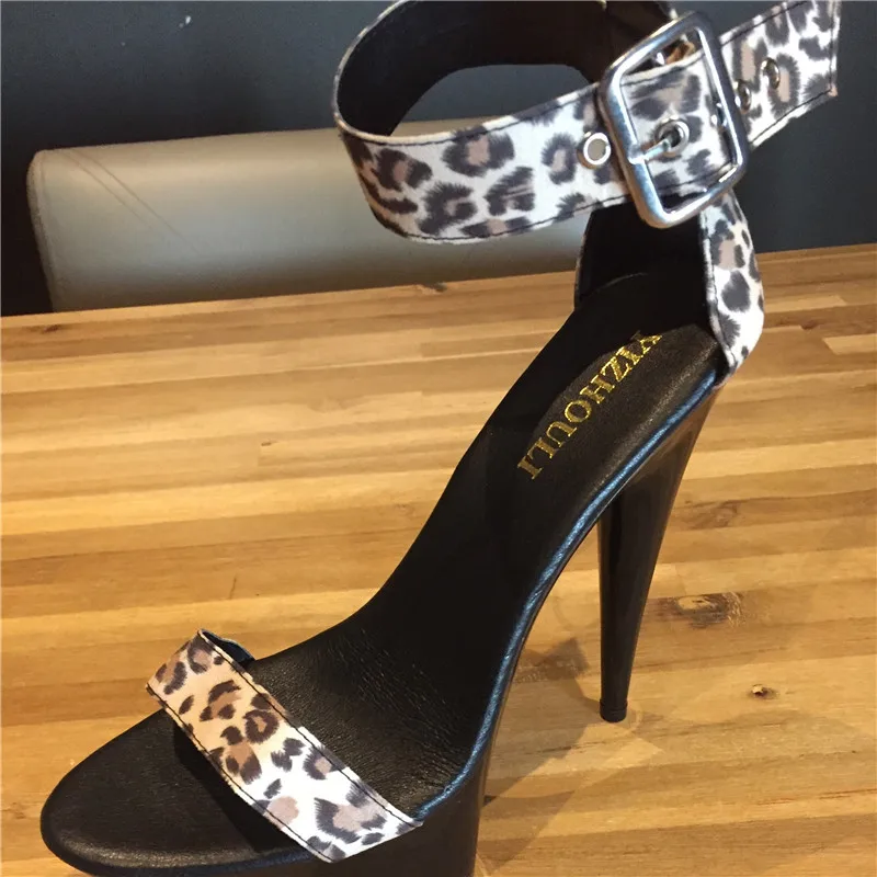 Cinturino alla caviglia alla moda Sexy Leopard Ultra 15cm scarpe con tacco alto sandali, scarpe da Pole Dance, scarpe da ballo da sposa con tacco alto