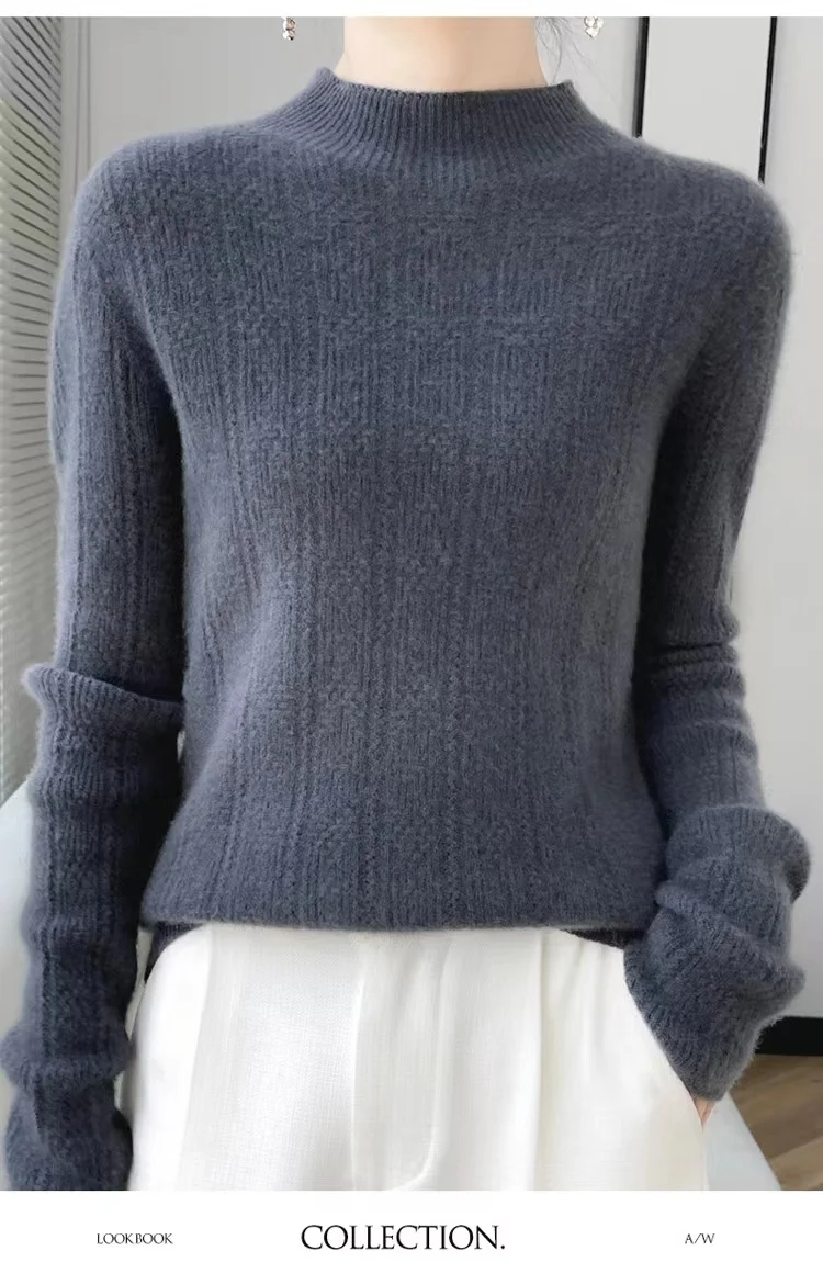 Pull ample à demi-col roulé pour dames, pull en laine, bas 107, saison de printemps et d'automne, nouveau