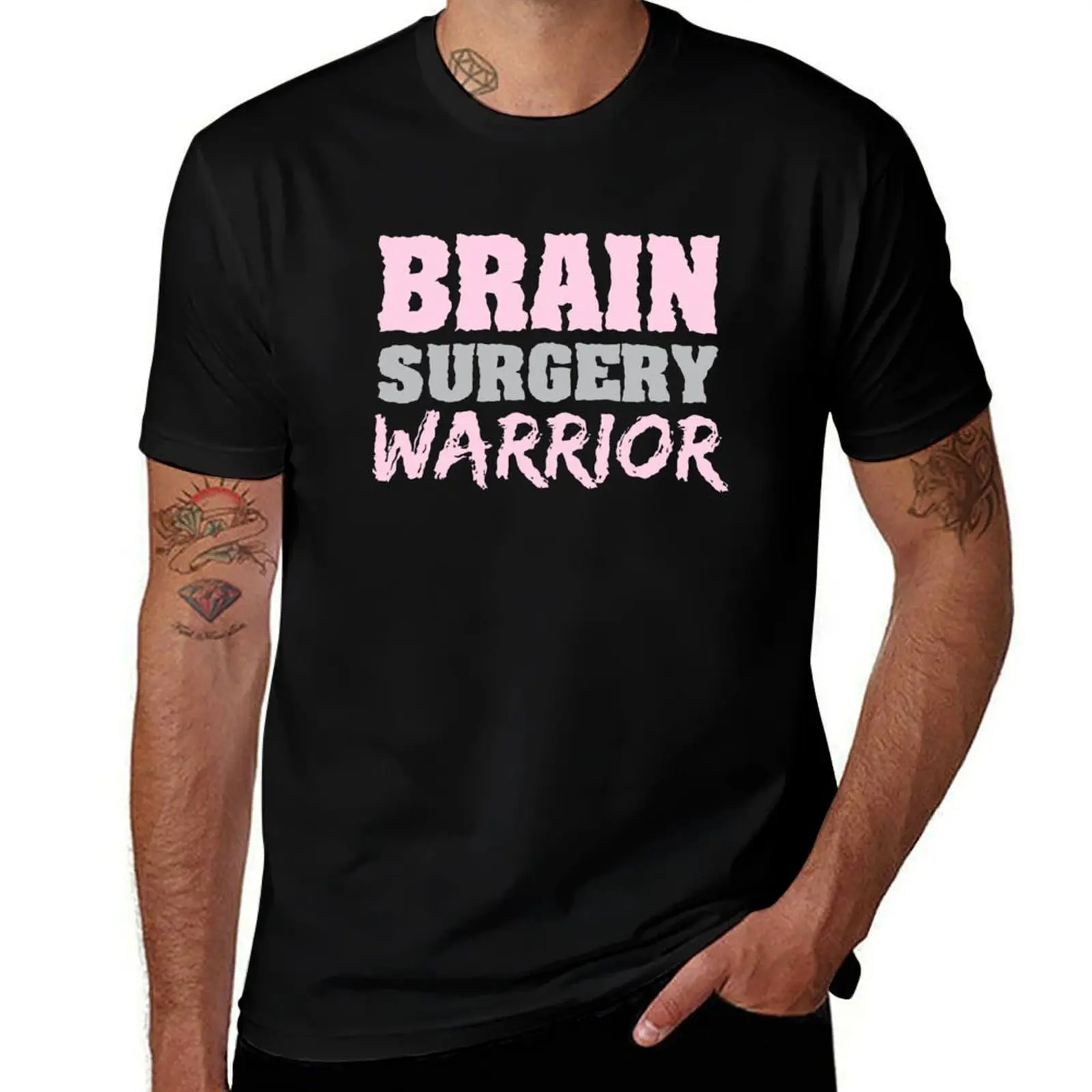 Brain Surgery Warrior Brain Tumor Awareness Gray Ribbon T-Shirt Large Size Loose Casual Tee