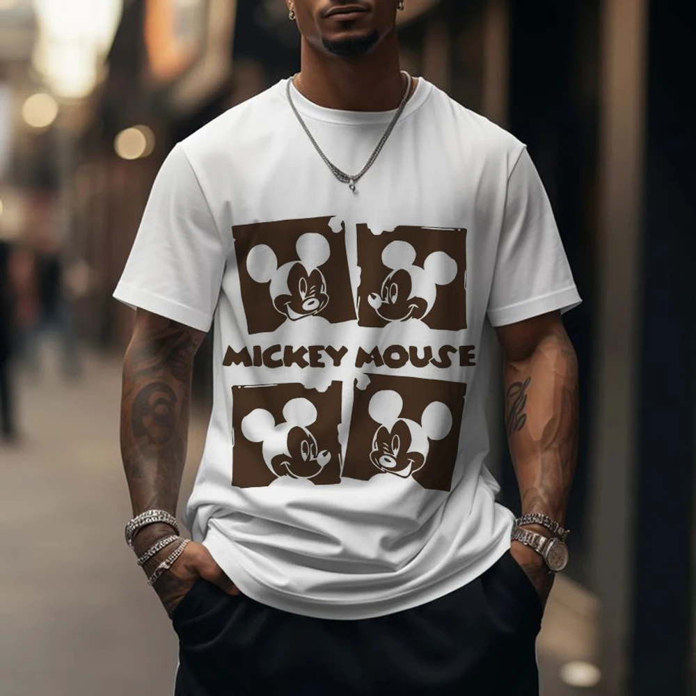 

Men's Disney Mickey Mouse funny print short-sleeved round neck T-shirt personality street men's wear suitable for summer outdoor