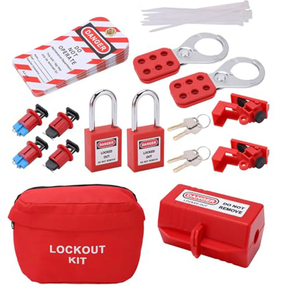

Industrial Lockout Tagout Kit with 2 Steel Hasp Locks 4 Circuit Breaker Locks Safety Padlocks and Tags for Electrical Security