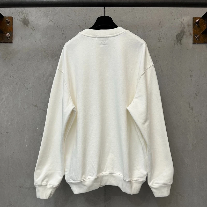 AP High Quality Red Heart Embroidered Sweatshirt Heavyweight Cotton Crewneck Pullover Men Women Loose Couple Casual Streetwear