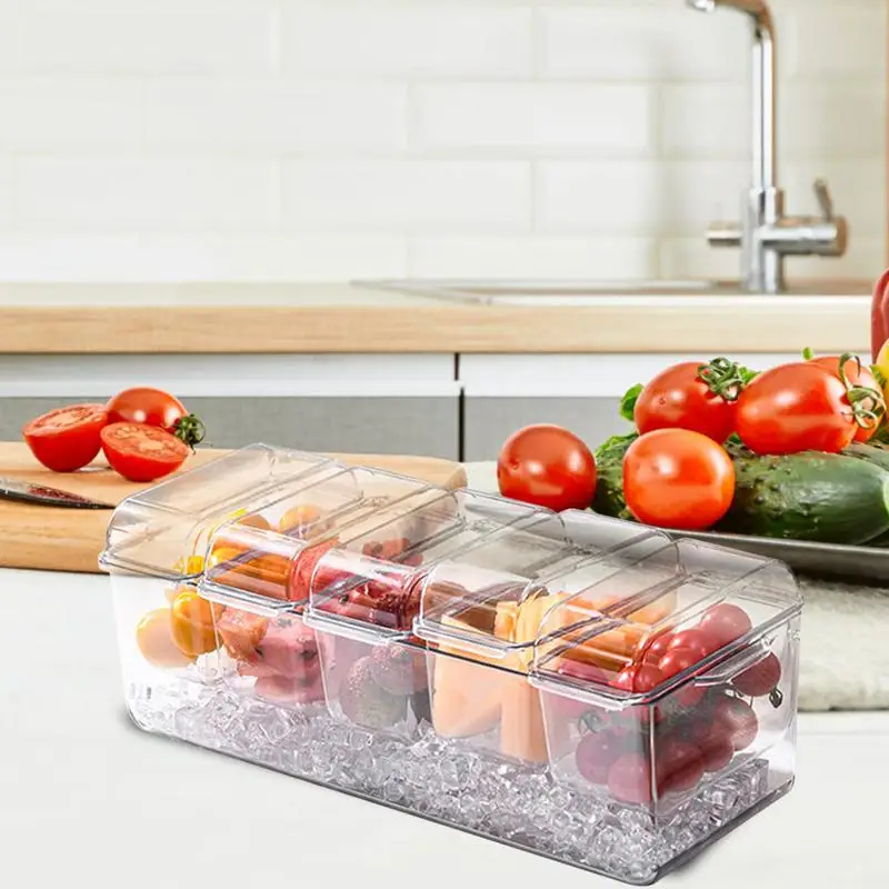 

Bar Fruit Tray Clear Garnish Salad Bar Containers Clear Ice Condiment Serving Tray With Removable Compartments Ice Chilled Party