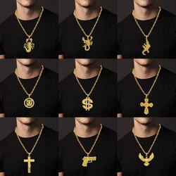 Fashion 18K Golden Plated Hip Hop Rock Necklace Stainless Steel US Dollar Money Sign Pendant Necklace Mens Women Jewellery Gift