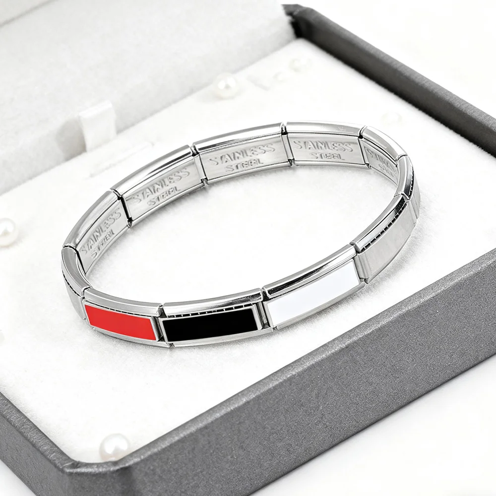 Modische Bunte Rosa Rot Weiß Gelb Rechteckige Edelstahl-Schmuckteile Italienische Glieder Passend für 9mm DIY Armband-Zubehör – Detail 3