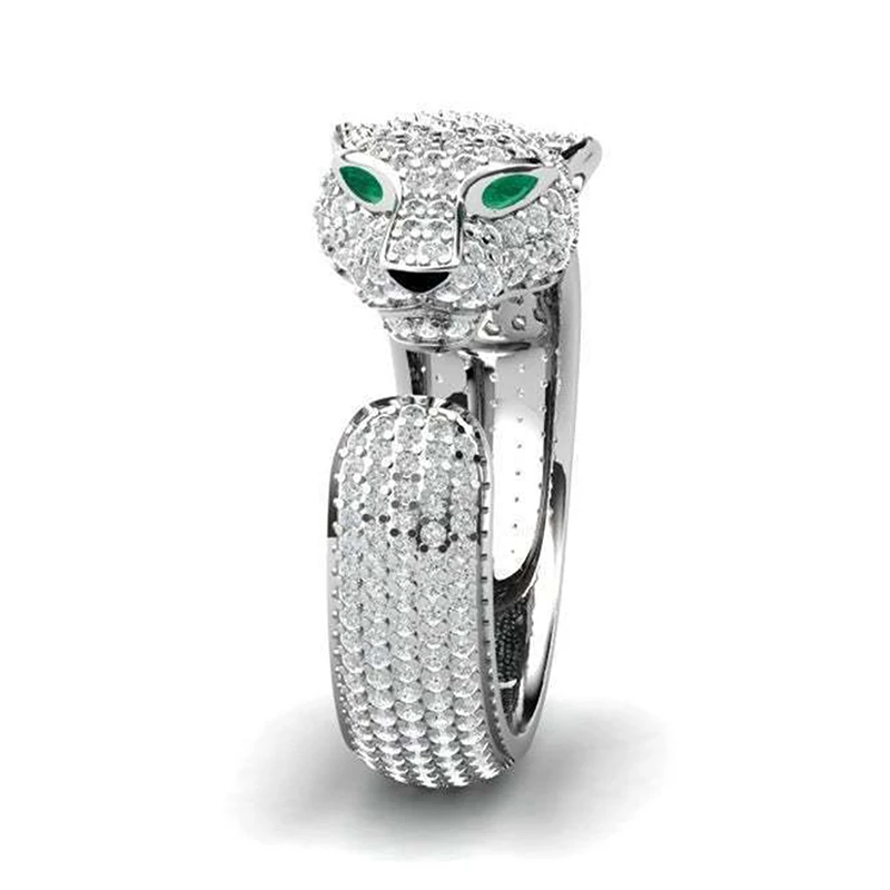 Fashion Full Crystal Inlaid Leopard Ring Opening Unisex Ring Party Jewelry Gift image 4