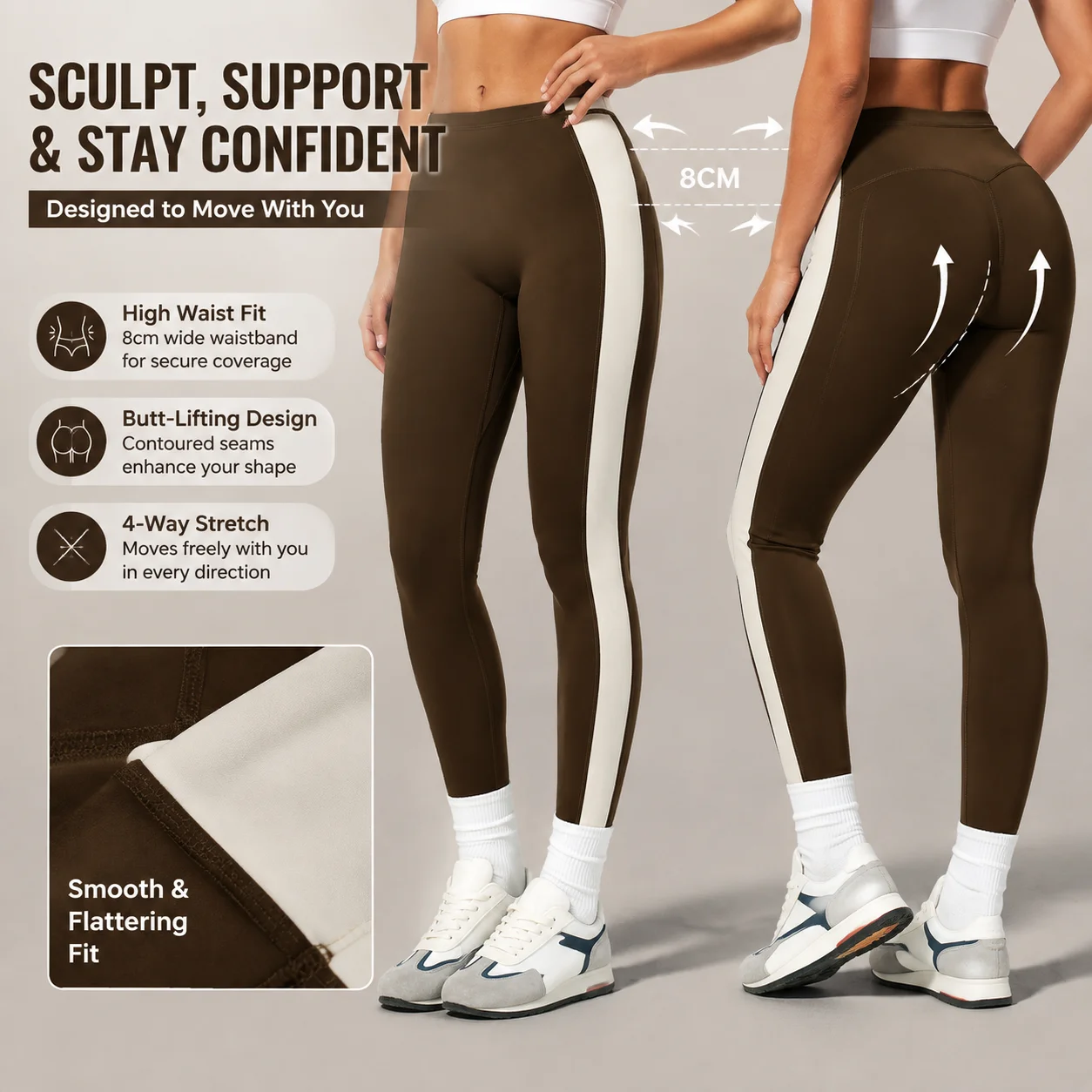 Women High Waist Yoga Pants Color Block Side Panel Tummy Control Full Length Compression 4 Way Stretch Gym Running Workout