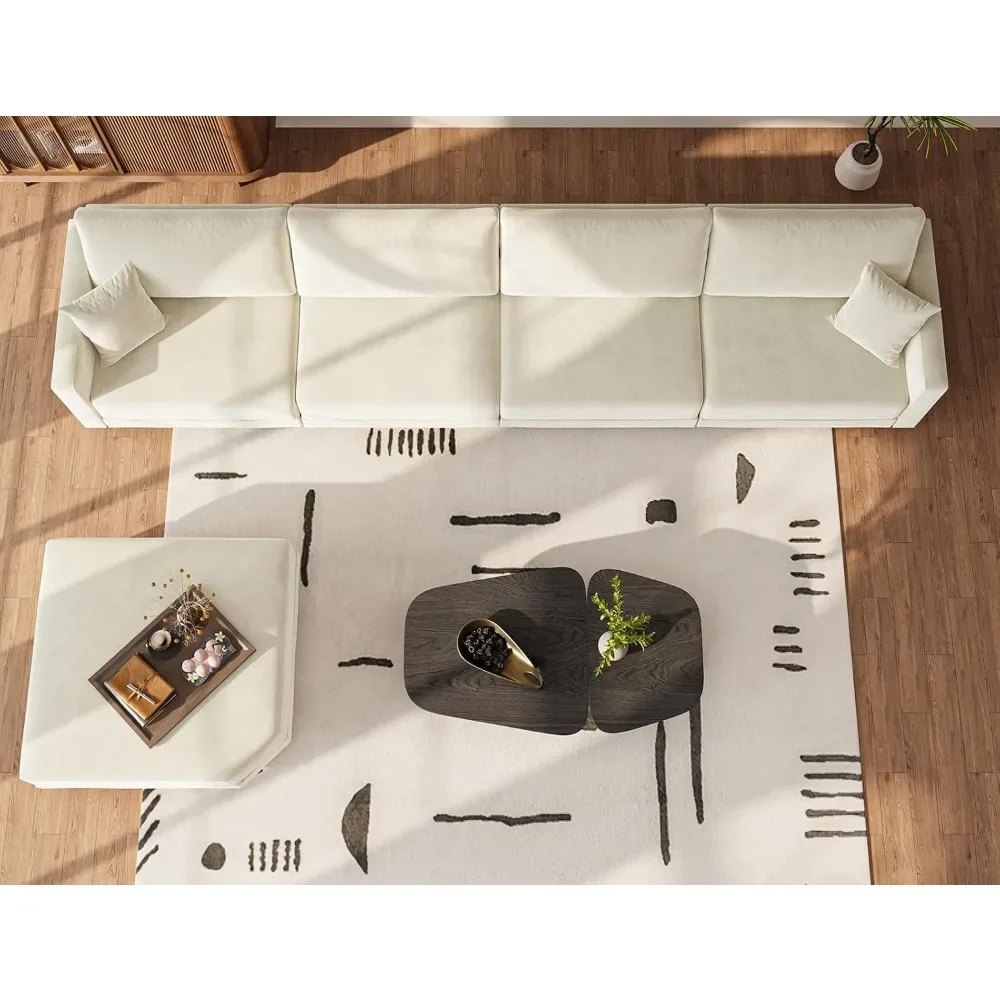 Sala de estar de 137 polegadas segmentada, sofá segmentado estilo otomano removível de 4 lugares, sofá doméstico modular conversível